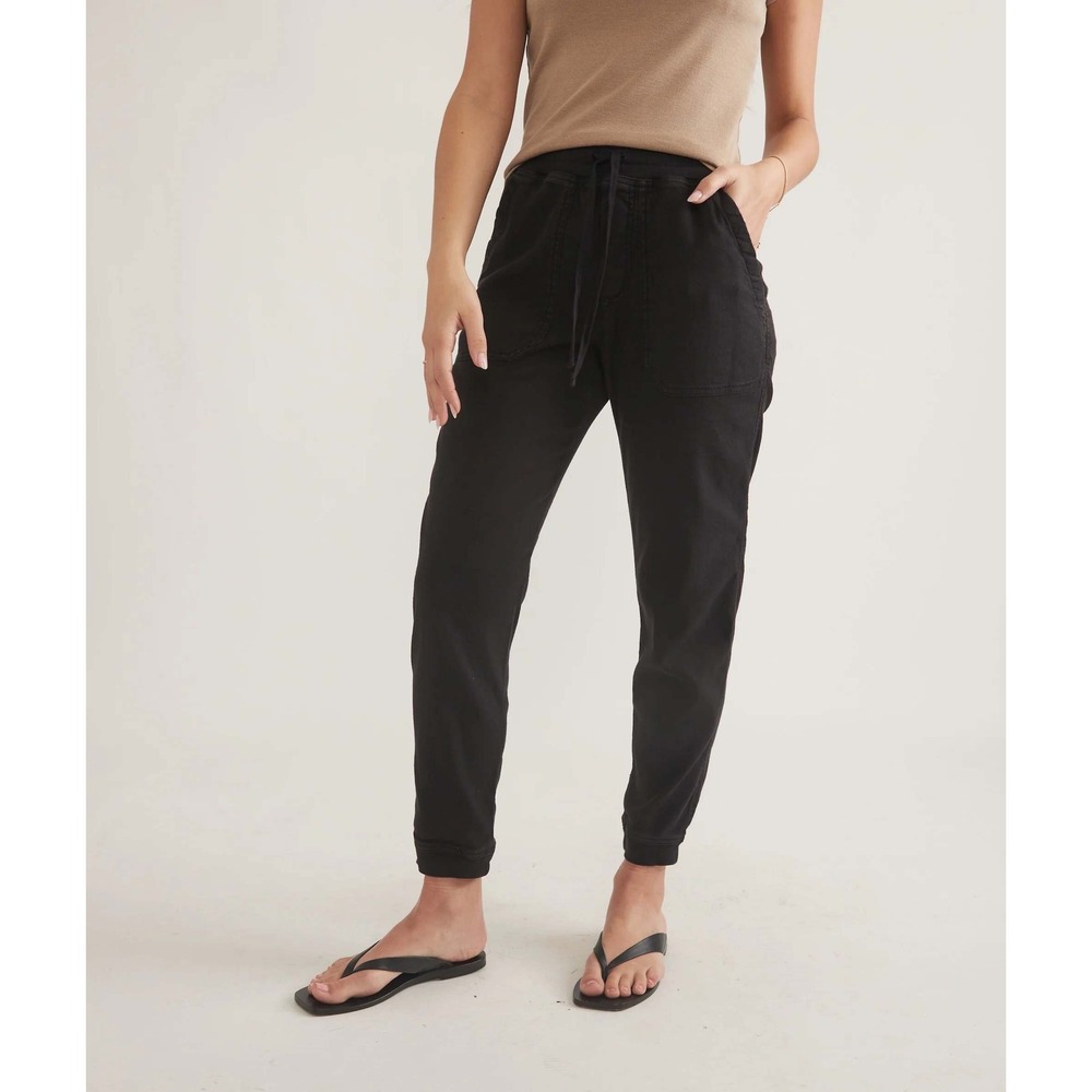 Marine Layer Luna Jogger Womens Sz M Black Linen Cotton Stretch Drawstring Pants